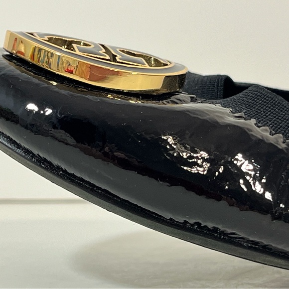 Tory Burch Black Patent Leather Caroline Logo Ballet Flats - Picture 10 of 16
